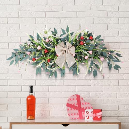 22'' Valentines Wreaths for Front Door Valentines Teardrop Swag Pink and Red Hearts for Valentine's Day