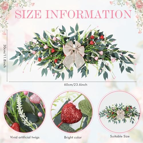 22'' Valentines Wreaths for Front Door Valentines Teardrop Swag Pink and Red Hearts for Valentine's Day, alternate view 3
