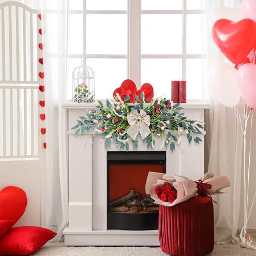 22'' Valentines Wreaths for Front Door Valentines Teardrop Swag Pink and Red Hearts for Valentine's Day, alternate view 6