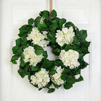 22" White Hydrangea Wreath for Front Door Decor - All-Season Faux Greenery Wreath for Spring, Easter, Wedding &