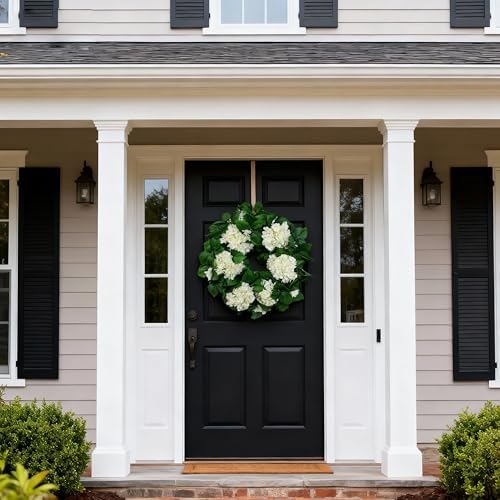 22" White Hydrangea Wreath for Front Door Decor - All-Season Faux Greenery Wreath for Spring, Easter, Wedding &, alternate