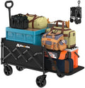220 lbs Folding Wagon Cart with Wheels & Adjustable Handle, Black in Black