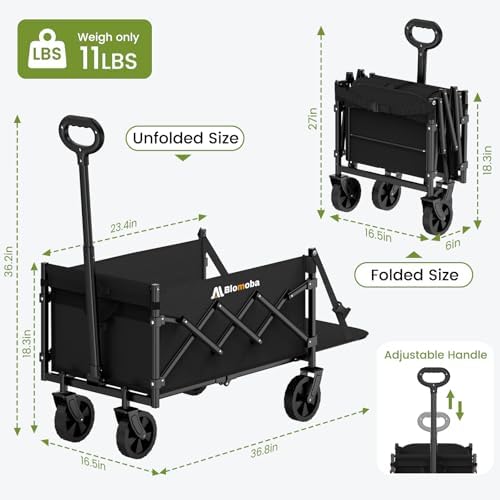 220 lbs Folding Wagon Cart with Wheels & Adjustable Handle, Black in Black, alternate view 2