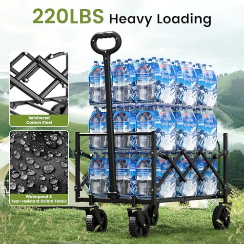 220 lbs Folding Wagon Cart with Wheels & Adjustable Handle, Black in Black, alternate view 4