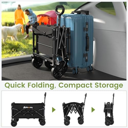 220 lbs Folding Wagon Cart with Wheels & Adjustable Handle, Black in Black, alternate view 6