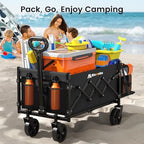 220 lbs Folding Wagon Cart with Wheels & Adjustable Handle, Black in Black, alternate view 7
