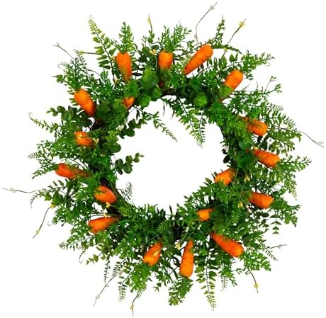 22in. Artificial Easter Fern and Carrots Wreath in Green