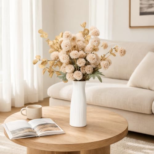 22Pcs Beige Faux Silk Mums with Eucalyptus Artificial Flowers for Vase, 90 Balls Bulk Fake Mini Chrysanthemums, alternate