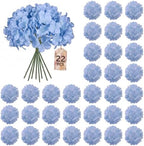 22PCS Blue Hydrangea Artificial Flowers with Stronger Bendable Stems in Blue