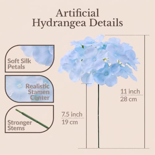 22PCS Blue Hydrangea Artificial Flowers with Stronger Bendable Stems in Blue, alternate view 3