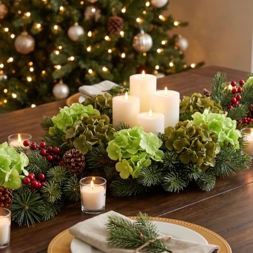 22PCS Green Hydrangea Artificial Flowers with Stronger Bendable Stems in 12 Olive +10 Lime Green, alternate view 2