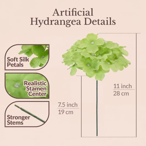 22PCS Green Hydrangea Artificial Flowers with Stronger Bendable Stems in 12 Olive +10 Lime Green, alternate view 4
