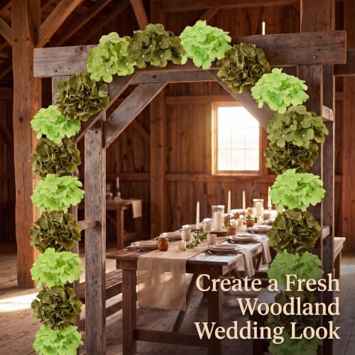 22PCS Green Hydrangea Artificial Flowers with Stronger Bendable Stems in 12 Olive +10 Lime Green, alternate view 6