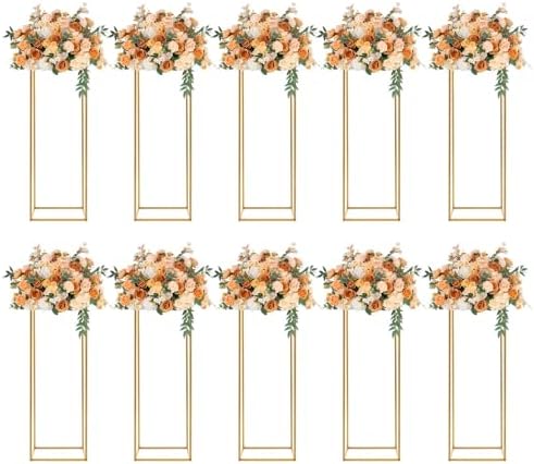 23.6'' Flower Stand for Wedding 10pcs, Gold Centerpieces for Table, Gold Vase Metal Column Stand, Wedding Flower