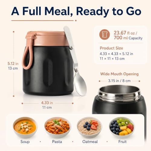 23.67 oz Thermo Food Jar with Folding Spoon for Kids & Adults, Navy, alternate view 2