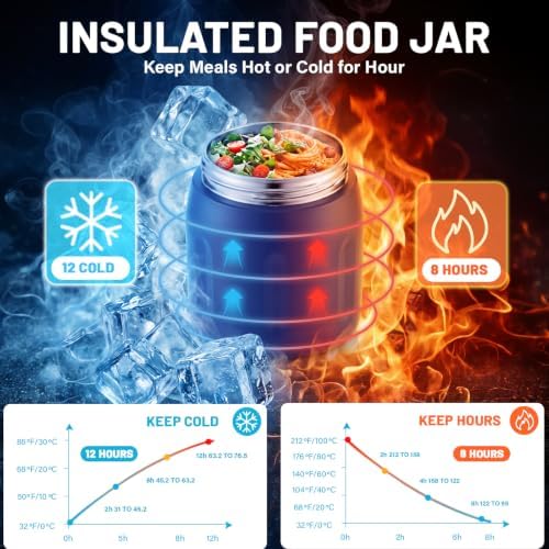 23.67 oz Thermo Food Jar with Folding Spoon for Kids & Adults, Navy, alternate view 4