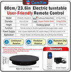 23.6In Remote Large Motorized electric turntable Rotating platform Photography Turntable Motorized lazy susan, alternate view