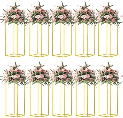 23.6inch 10 pcs Column Vases Gold Centerpieces for Table Metal Flower Stand Gold Wedding Centerpieces for Tables