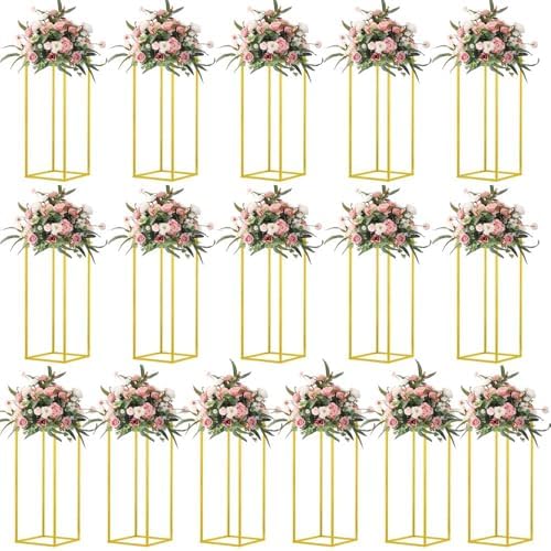 23.6inch 16 pcs Column Vases Gold Centerpieces for Table Metal Flower Stand Wedding Centerpieces Party in Gold