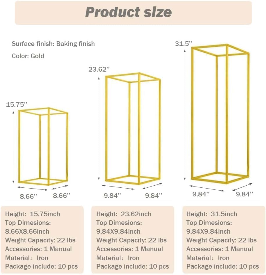23.6inch 16 pcs Column Vases Gold Centerpieces for Table Metal Flower Stand Wedding Centerpieces Party in Gold, alternate