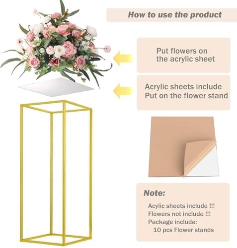 23.6inch 16 pcs Column Vases Gold Centerpieces for Table Metal Flower Stand Wedding Centerpieces Party in Gold, alternate