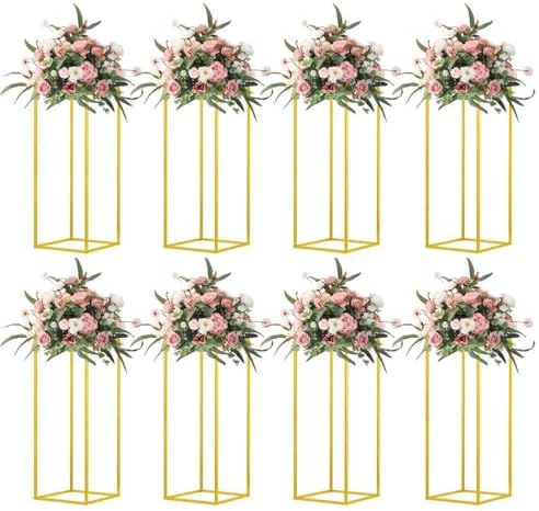 23.6inch 8 pcs Column Vases Gold Centerpieces for Table Metal Flower Stand Wedding Centerpieces Party in Gold