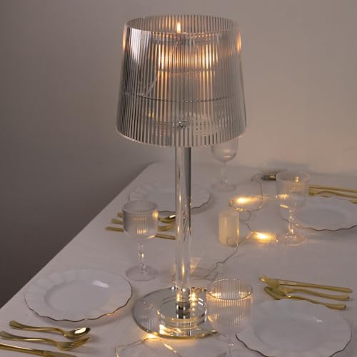 23" Crystal-Look Candle Lamp, Ribbed Acrylic Shade with Clear Column Base - Sophisticated Taper & Tealight