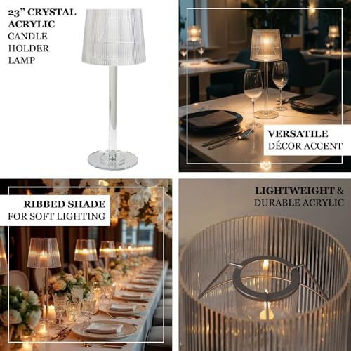 23" Crystal-Look Candle Lamp, Ribbed Acrylic Shade with Clear Column Base - Sophisticated Taper & Tealight, alternate view 4