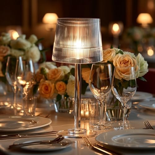 23" Crystal-Look Candle Lamp, Ribbed Acrylic Shade with Clear Column Base - Sophisticated Taper & Tealight, alternate view 6