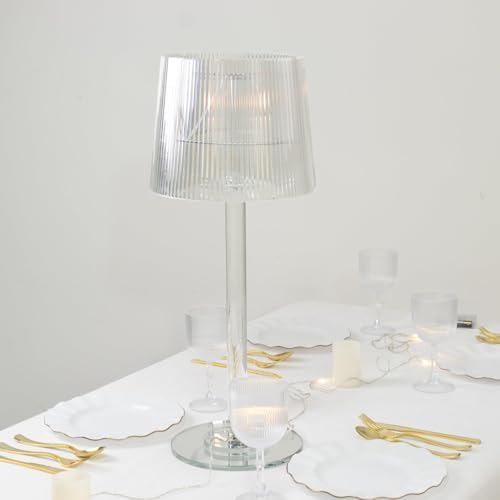 23" Crystal-Look Candle Lamp, Ribbed Acrylic Shade with Clear Column Base - Sophisticated Taper & Tealight, alternate view 7