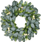 23 Inch Artificial Eucalyptus Wreaths for Front Door, Spring Boxwood Door Wreath with Berries, Summer Green