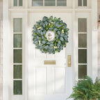 23 Inch Artificial Eucalyptus Wreaths for Front Door, Spring Boxwood Door Wreath with Berries, Summer Green, alternate view 2