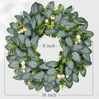 23 Inch Artificial Eucalyptus Wreaths for Front Door, Spring Boxwood Door Wreath with Berries, Summer Green, alternate view 3