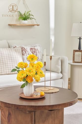 23pcs Artificial Flowers Combo, Bright Yellow Gerbera Daisy Rose in Deep Yellow, alternate view 2