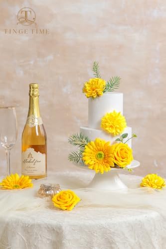 23pcs Artificial Flowers Combo, Bright Yellow Gerbera Daisy Rose in Deep Yellow, alternate view 3