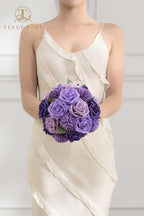 23pcs Artificial Wedding Flowers Combo, Rose Pompon Mums Purple in Purple, alternate view 4