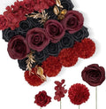 23pcs Gothic Black Red Artificial Flowers Combo, Rose in Gothic Black and Red
