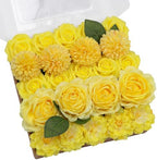 23pcs Wedding Artificial Flowers Combo, Rose Pompon Mums Yellow in Yellow