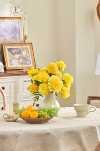 23pcs Wedding Artificial Flowers Combo, Rose Pompon Mums Yellow in Yellow, alternate view 2