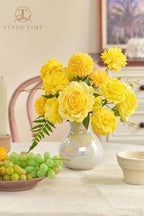 23pcs Wedding Artificial Flowers Combo, Rose Pompon Mums Yellow in Yellow, alternate view 3