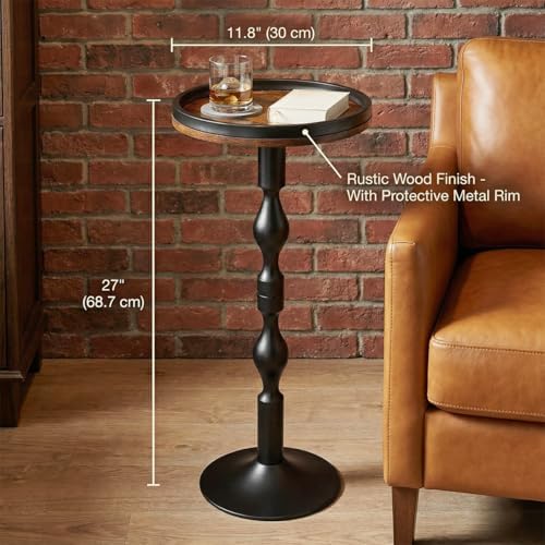 24.7" H Small Round Side Table, Drink Table, Rustic Brown, alternate view 2