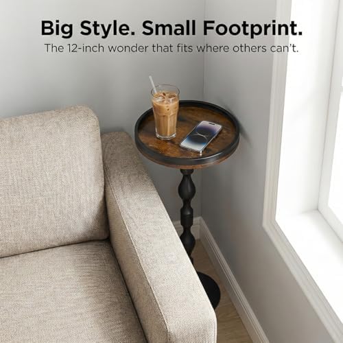 24.7" H Small Round Side Table, Drink Table, Rustic Brown, alternate view 4