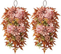24" Artificial Fall Teardrop Swags for Front Door, 2 Pack in Orange