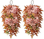 24" Artificial Fall Teardrop Swags for Front Door, 2 Pack in Orange
