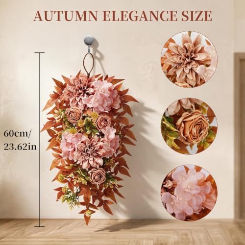 24" Artificial Fall Teardrop Swags for Front Door, 2 Pack in Orange, alternate view 3