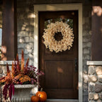 24" Artificial Forsythia Flower Fall Wreath for Front Door Decor (Beige) in Beige, alternate view 3