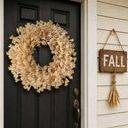 24" Artificial Forsythia Flower Fall Wreath for Front Door Decor (Beige) in Beige, alternate view 4