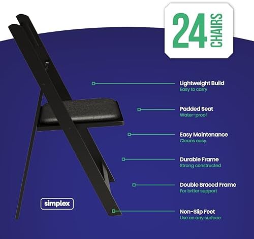 24 Black Resin Folding Chairs, Stackable Event & Party Chairs, 800 LB Weight Capacity, Indoor Outdoor in Black, alternate