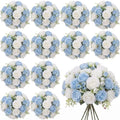 24 Bundles Artificial Peonies Flowers, Blue, White in Blue, White