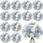 24 Bundles Artificial Peonies Flowers, Blue, White in Blue, White
